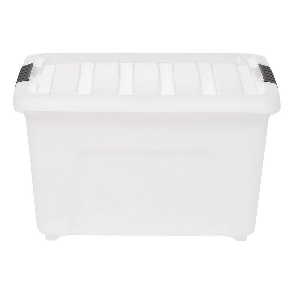 58 qt. Snap Top Plastic Storage Box in Clear with Gray Lid 500220 - The  Home Depot