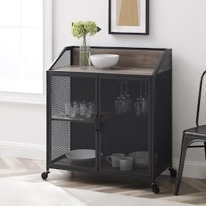 33 in. Grey Wash Industrial Bar Cabinet with Mesh