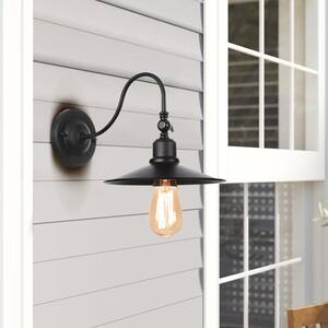 Merkel 13.38 in. 1-Light Matte Black Wall Sconce with Metal Shade