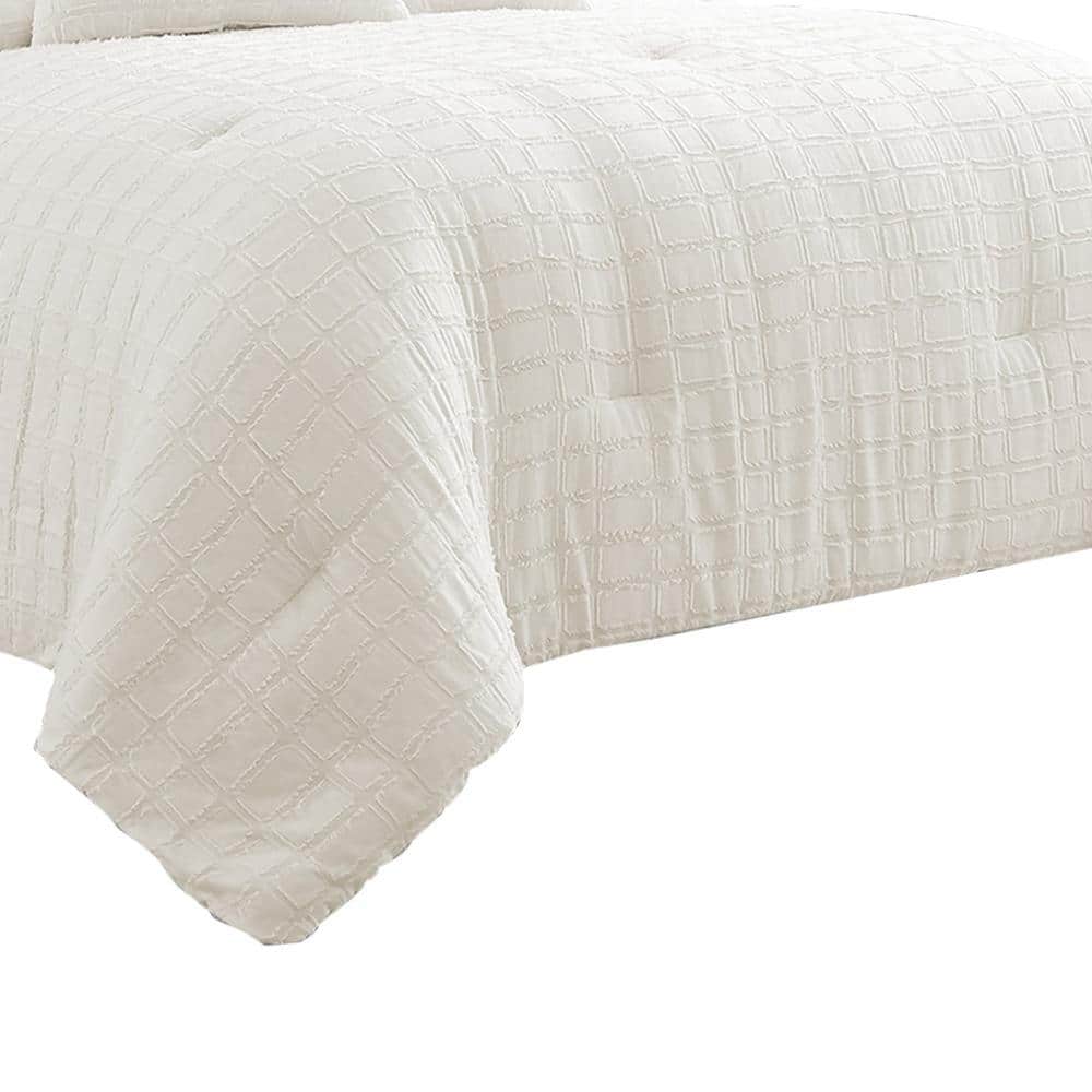 White Cotton King Comforter Set with Fringe Details