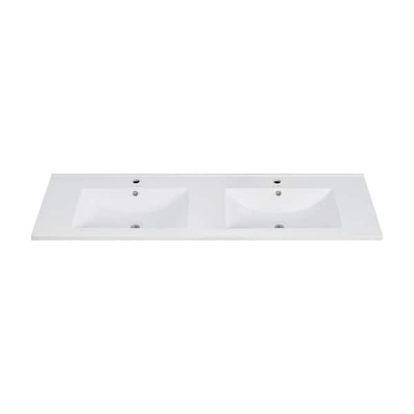59.06 in. W x 18.13 in. D Ceramic Vanity Top Bathroom Sink in Glossy White