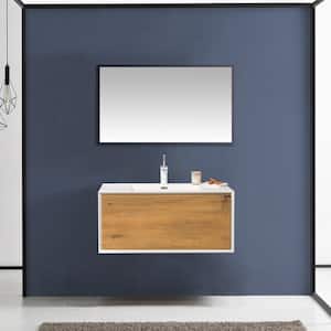 36 in. W x 19 in. D x 16 in. H Wall-Mounted Bath Vanity in Oak with Matt White solid surface Top