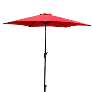 8.8 ft. Outdoor Market Aluminum Patio Umbrella in Red with 42 lbs. Round Resin Base, Push Button Tilt and Crank Lift