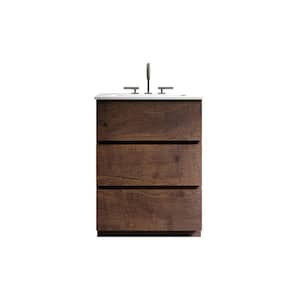 24 in. W x 18 in. D x 33 in. H Single Sink Freestanding Bath Vanity in Walnut with White Engineered Stone Composite Top