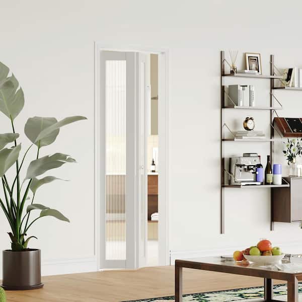 24 in. x 80 in. 1-Panel, Reed Glass, White, Solid Core, MDF, PVC Covering Bi-Fold Door with Hardware Kits
