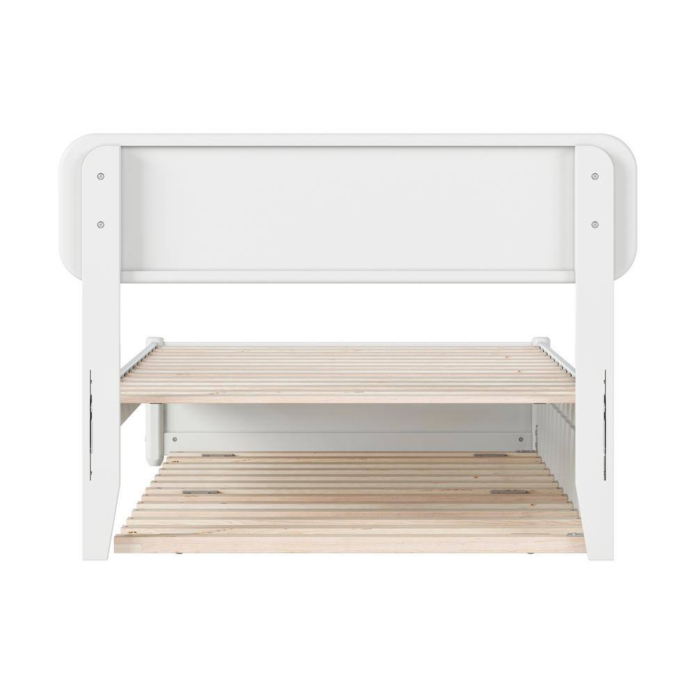 Capri White Twin Platform Bed with Trundle and Walnut Frame