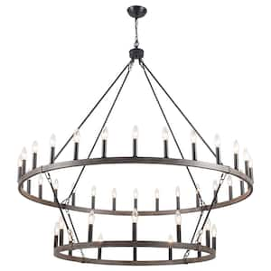 40-Lights 2 Tier 51 Inch Brown Extra Large Wagon Wheel Chandelier Fixture for Dining Room with No Bulbs Included