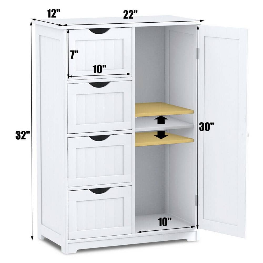 White MDF Bathroom Cabinet with Adjustable Shelving and Drawers