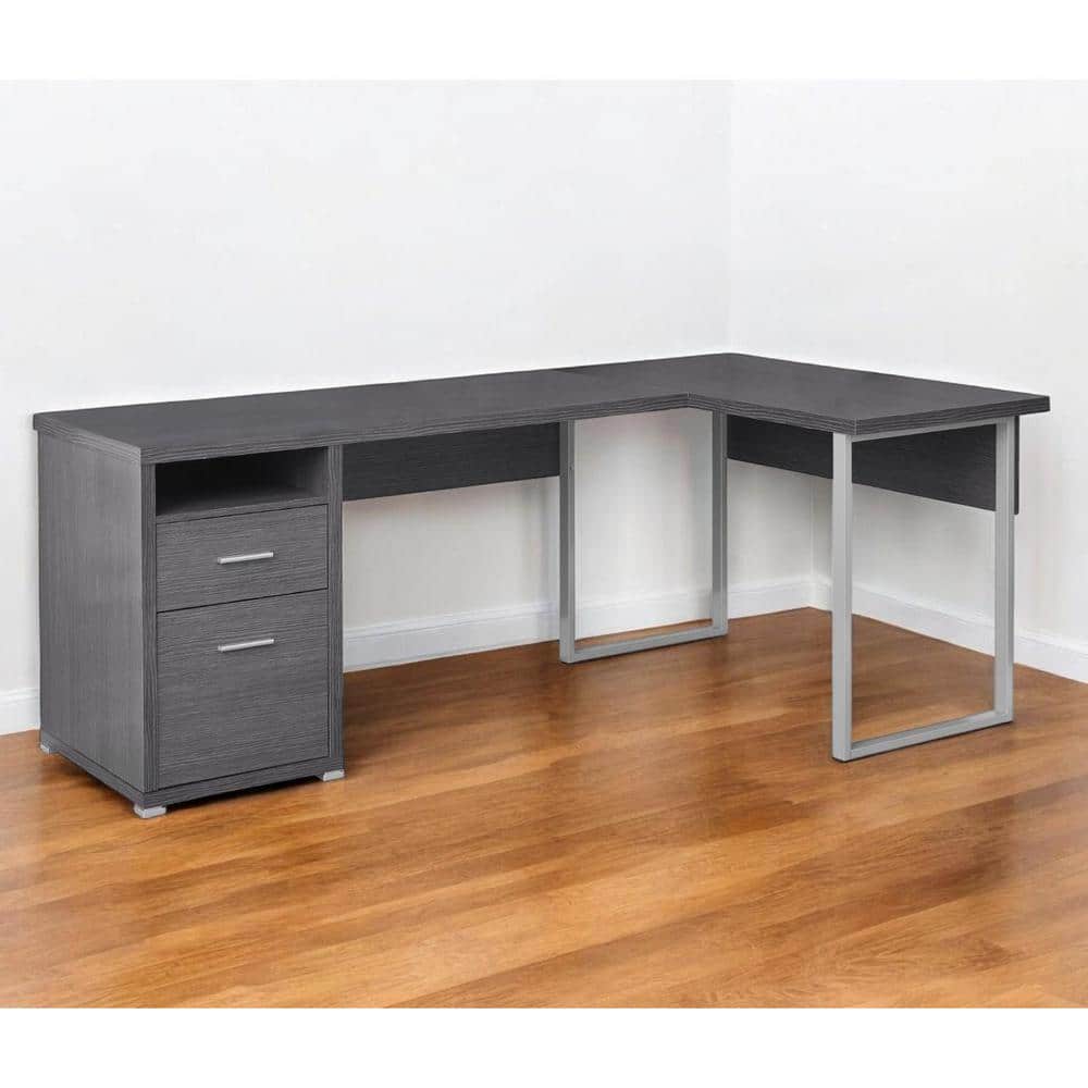47.25 in. L-Shaped Gray Metal 2-Drawer Computer Desks
