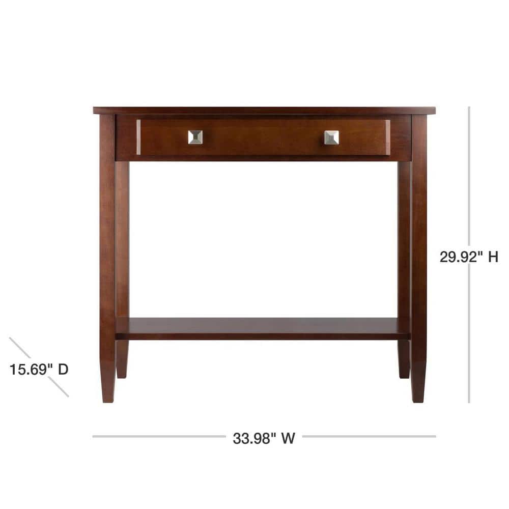 Winsome Richmond Mid-Century Modern Walnut Wood Console Table with Storage