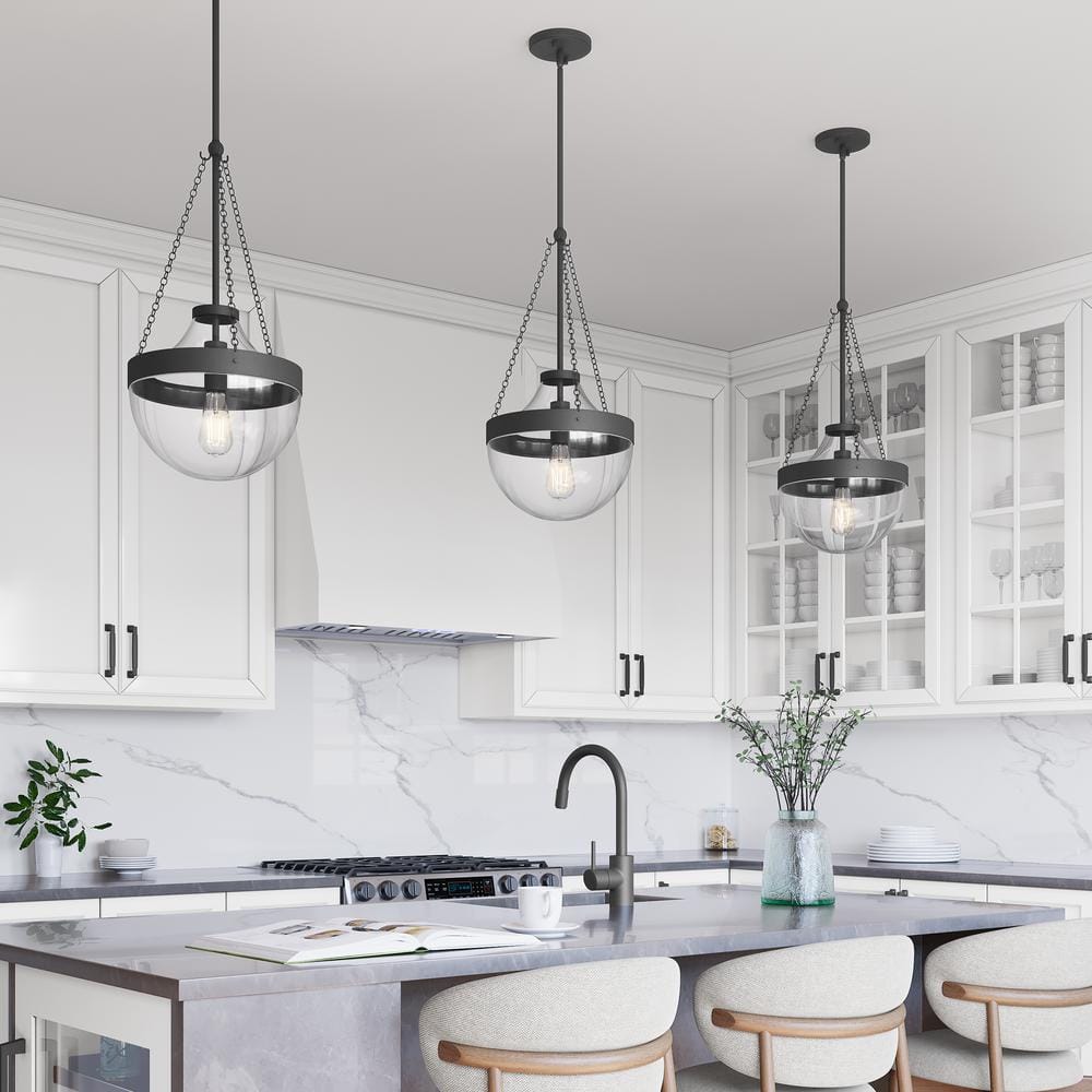 Clarra Matte Black and Glass Pendant Light