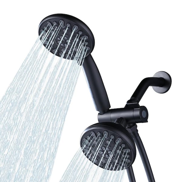 IVIGA 1.75 GPM 7-Spray 4.5 in. Round Dual Shower Head Fixed and Handheld Shower Head with 59 in. PVC Hose in Matte Black