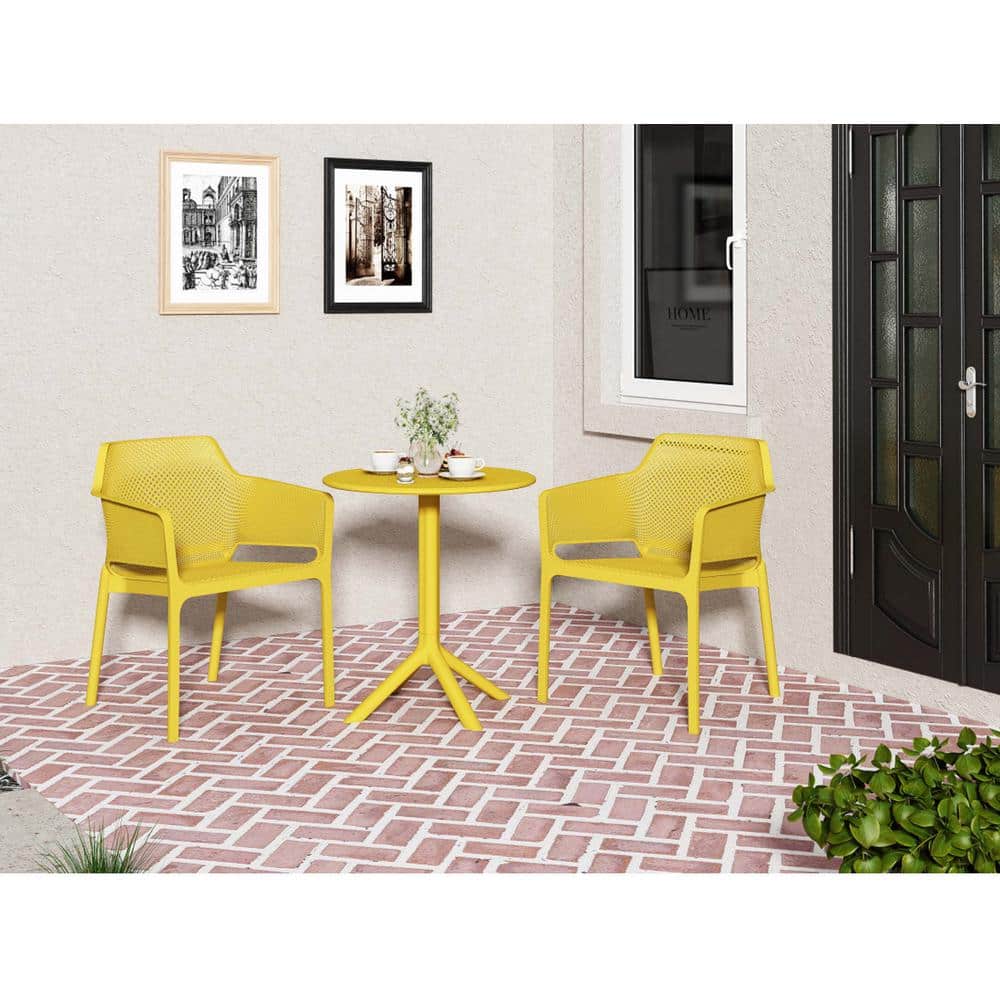 Yellow 3-Piece Plastic Outdoor Bistro Set, All Weather Patio Table Chair Set, Conversation Set for Patio and Garden price history on PriceWatchPro