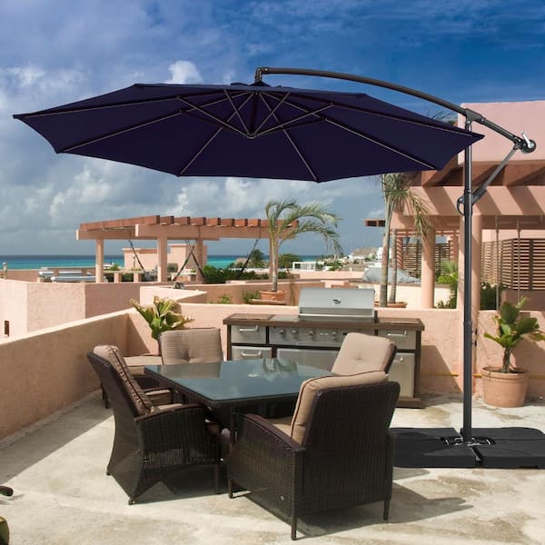 JOYESERY 10 ft. Patio Offset Umbrellas 50 Plus UV Protection Cantilever Outside Umbrellas, Navy Blue