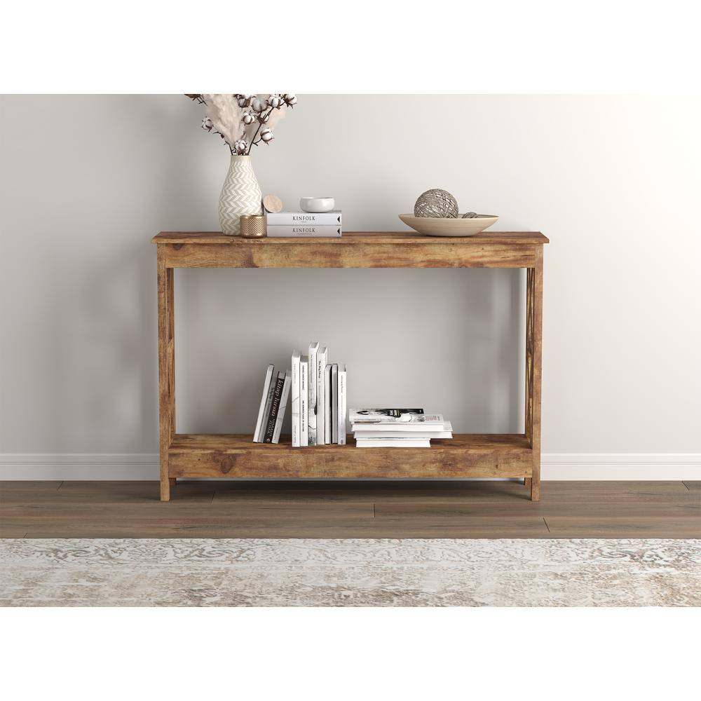 Contemporary Reclaimed Wood and Metal 47'' Console Table with Storage Shelf