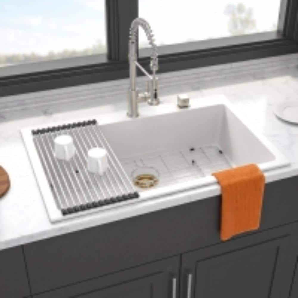 33 in. x 22 in. x 9.65 in. White Quartz Composite Drop-In Kitchen Sink price history on PriceWatchPro