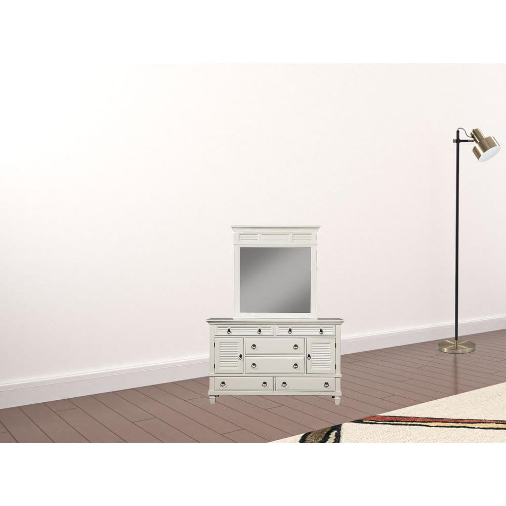 White 6 drawer 62 in. Dresser with Mirror