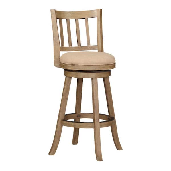 Benjara 43.5 In. Oat Brown Low Back Rubberwood Swivel Barstool With Slatted Back