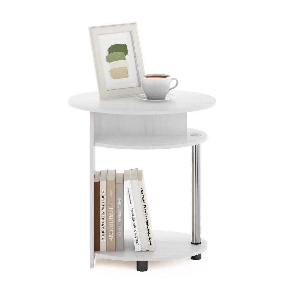 Jaya White Oak & Stainless Steel Oval End Table with Shelves