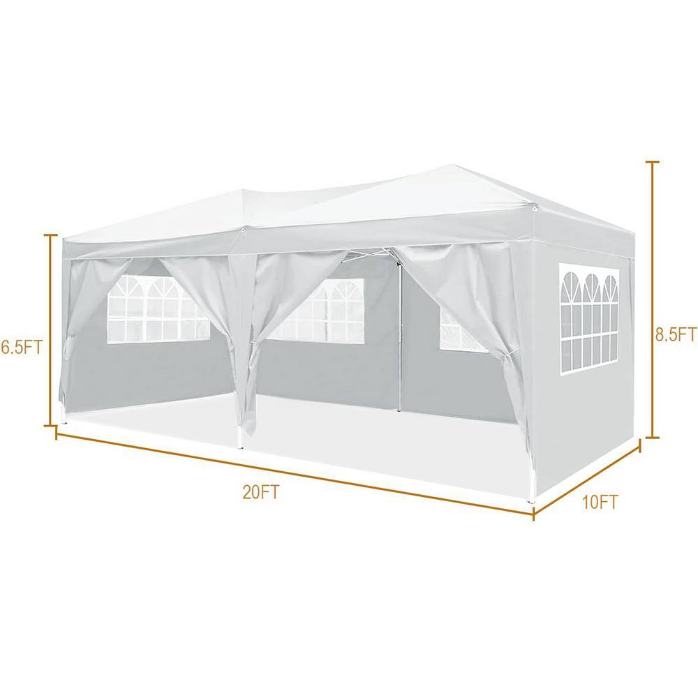 10 ft. x 20 ft. White Steel and Polyester Outdoor Folding Canopy Tent