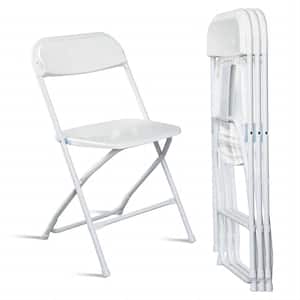 White Steel Frame Plastic Seat Folding Chairs (Set of 4)