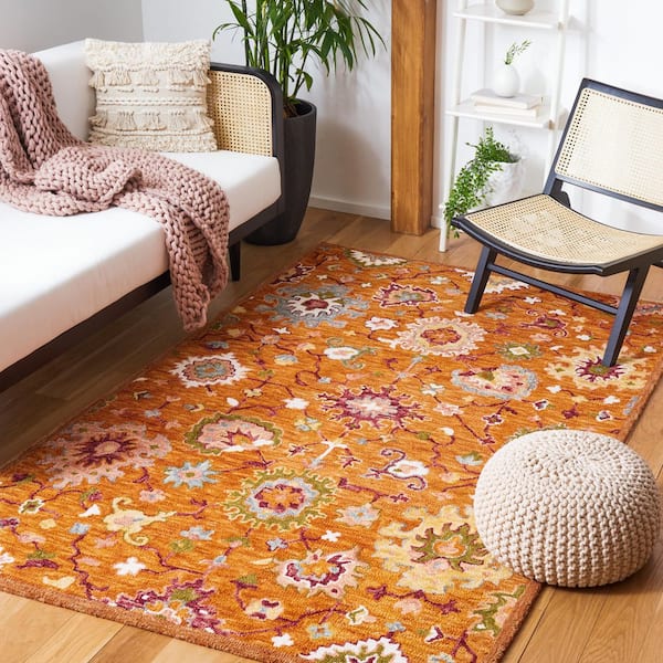 Aspen 2 ft. x 3 ft. Rust/Green Diamond Floral Area Rug
