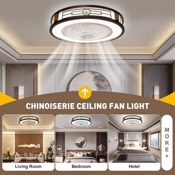 22 in. Indoor Brown and White Modern Round Enclosed Ceiling Fan with Adjustable White Integrated LED and Remote
