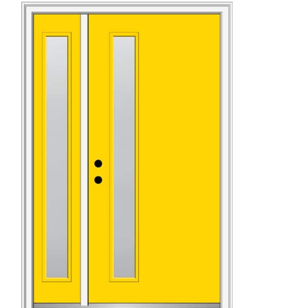 MMI Door 53 in. x 81.75 in. Viola Frosted Glass Right-Hand Inswing 1-Lite Midcentury Painted Steel Prehung Front Door w/ Sidelite
