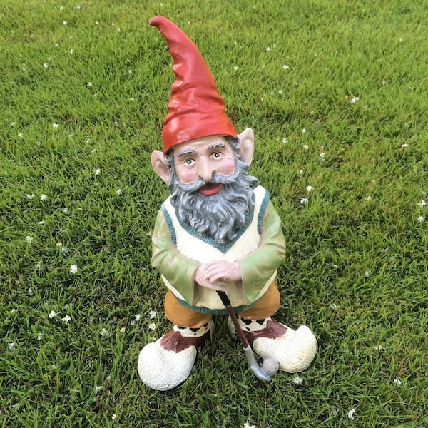 Homestyles 14 In H Greg The Golfer Gnome Holding A Golf Club And Golf Ball Home And Garden Gnome Statue 364 The Home Depot