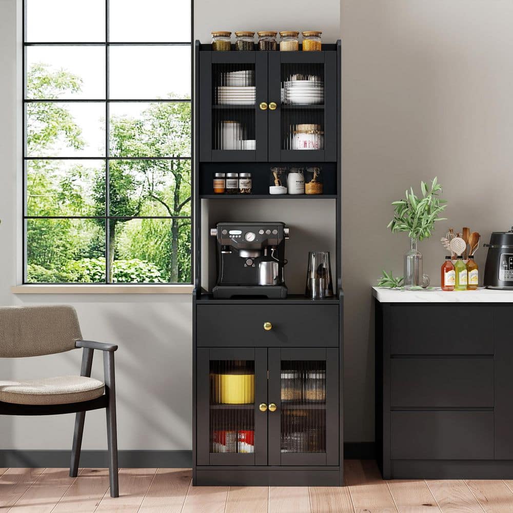 Homy Casa ADAMS Black Kitchen Pantry Cabinet, Particle Board & MDF