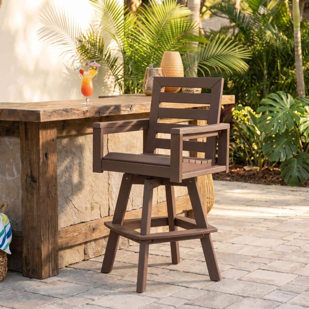 Yellow Brown HDPE Outdoor Swivel Bar Stools with 360° Swivel & Ladderback for Deck, Porch, Poolside price history on PriceWatchPro