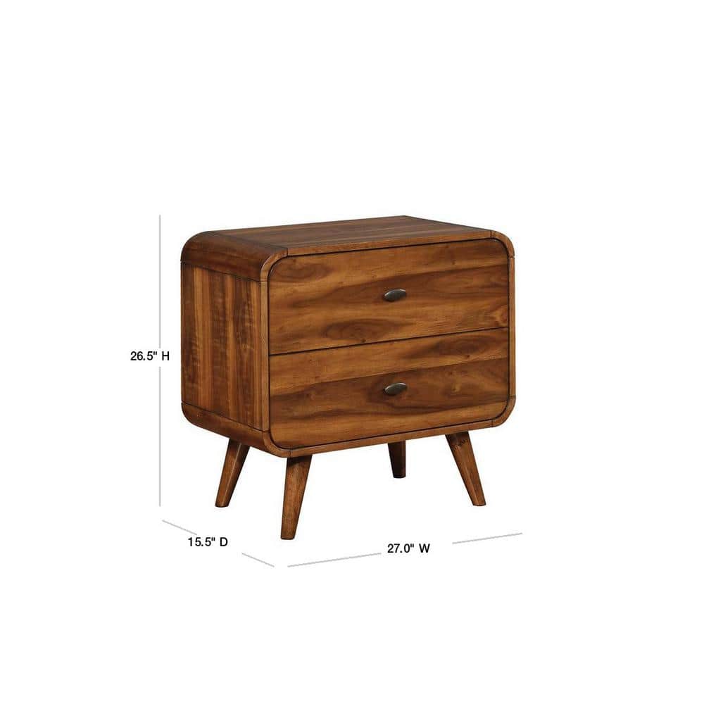 Robyn Dark Walnut 2-Drawer Mid-Century Modern Nightstand