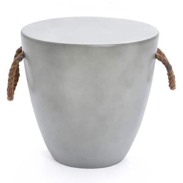 LuxenHome Indoor and Outdoor 16.9 in. Light Gray MgO Round Tapered End Side Table with Rope Handles