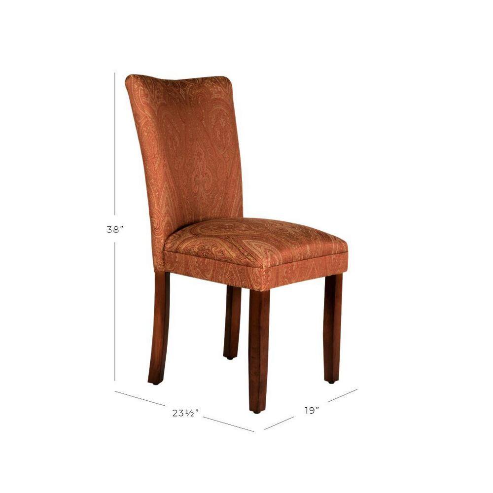 Red and Gold Upholstered Parsons Dining Side Chair with Wood Legs