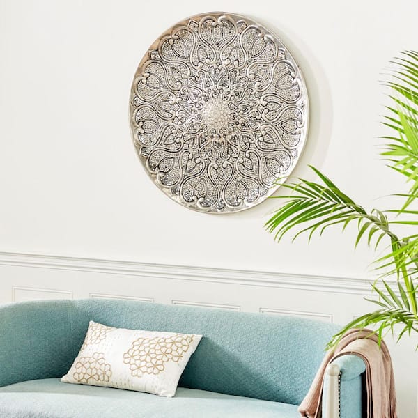 33 in. x 33 in. Metal Silver Plate Wall Decor with Embossed Details