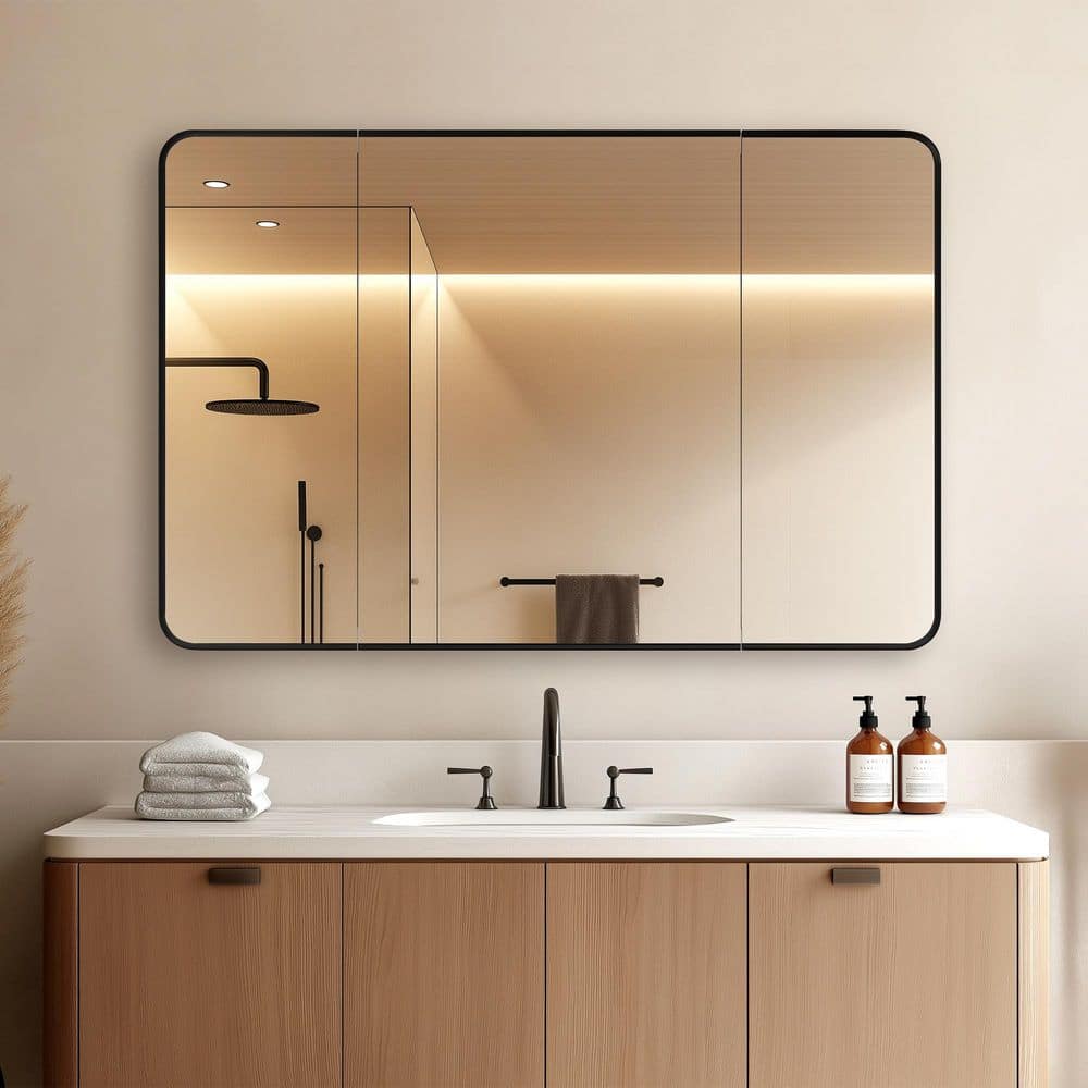 Talayuela 48 in. W x 32 in. H Rectangular Aluminum Framed Medicine Cabinet with Mirror price history on PriceWatchPro