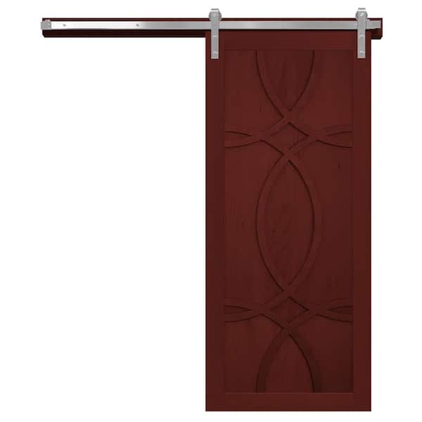 VeryCustom 30 in. x 84 in. The Hollywood Red Wood Wood Sliding Barn Door with Hardware Kit in Stainless Steel