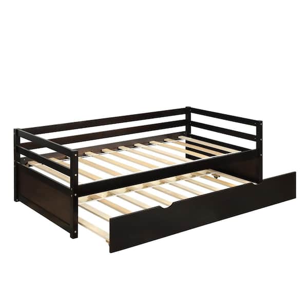 URTR Espresso Twin Size Daybed, Twin Size Trundle Daybed Wood Bed Frame ...