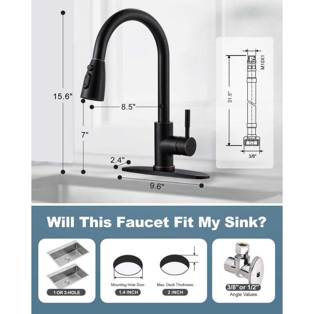 Oil Rubbed Bronze Touchless Pull-Down Kitchen Faucet with Spray