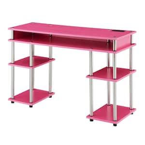 Designs2Go 47.25 in. (W) Rectangular Pink Wood No Tools Writing Desk with Charging Station