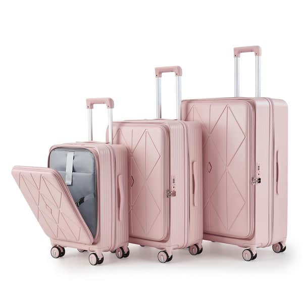 OLUMAT 3 Piece Pink Front Laptop Compartment Luggage Set FO LS 016