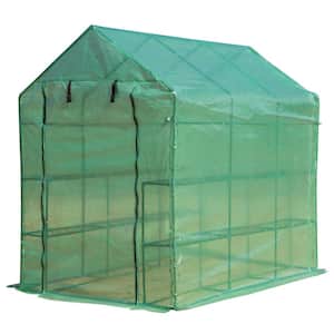 5 ft. x 7 ft. x 6 ft. PE Steel Green Greenhouse with Roll-up Door and 2-Tiers