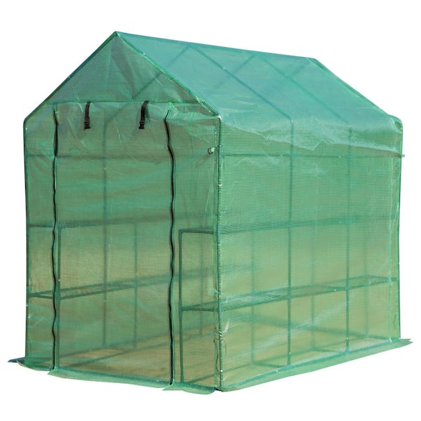 Outsunny 5 ft. x 7 ft. x 6 ft. PE Steel Green Greenhouse with Roll-up ...