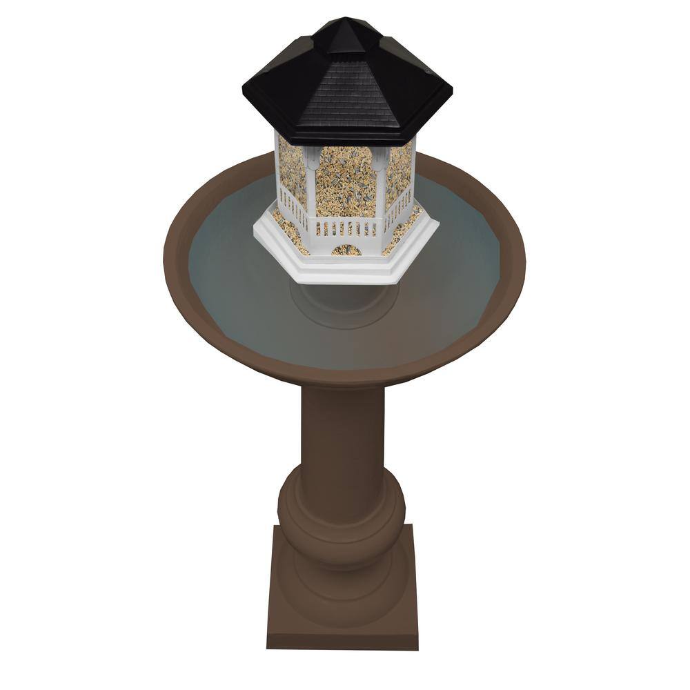 Modern Brown Cast Aluminum Bird Bath and Feeder Combo