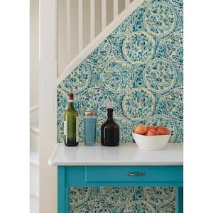 Teal Camille Vinyl Peel and Stick Removable Wallpaper