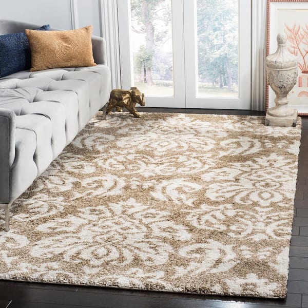 Florida Shag Beige/Cream 9 ft. x 12 ft. Floral Area Rug