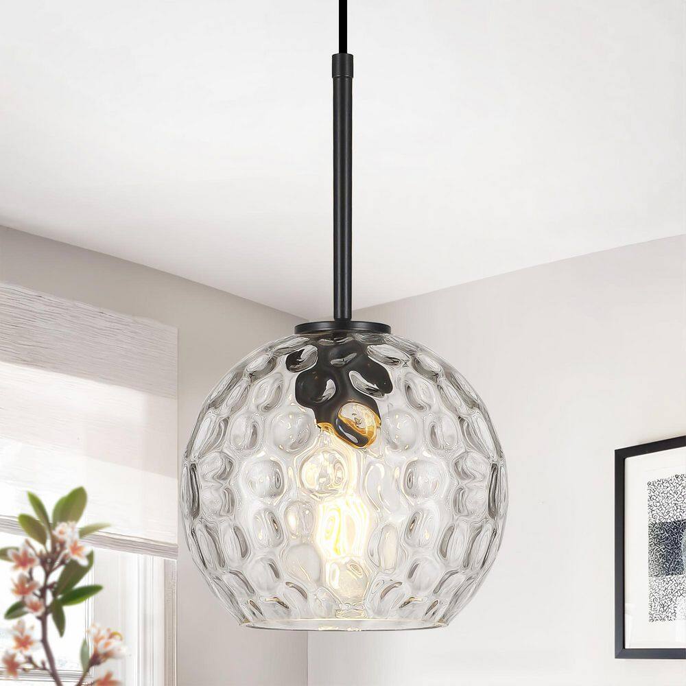 RayHome 1-Light Black Modern Pendant Light Clear Glass Water Pattern Shade for Kitchen Island Bedroom price history on PriceWatchPro