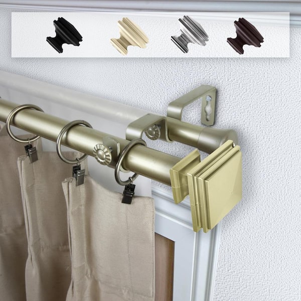 Rod Desyne Bedpost 66 in. - 120 in. Double Curtain Rod in Light Gold