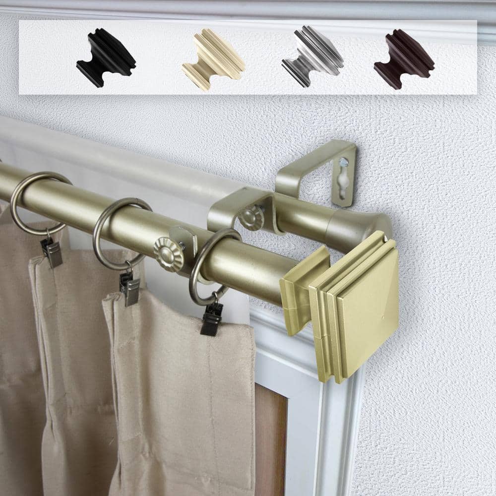 Rod Desyne Bedpost 120 in. - 170 in. Double Curtain Rod in Light Gold ...