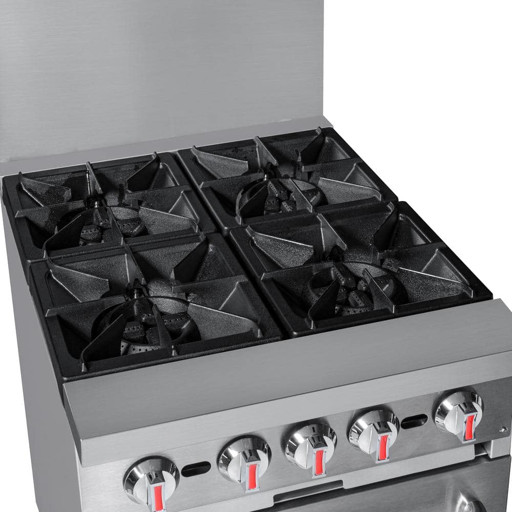 24 in Stainless Steel Commercial Gas Range with Built-in Oven